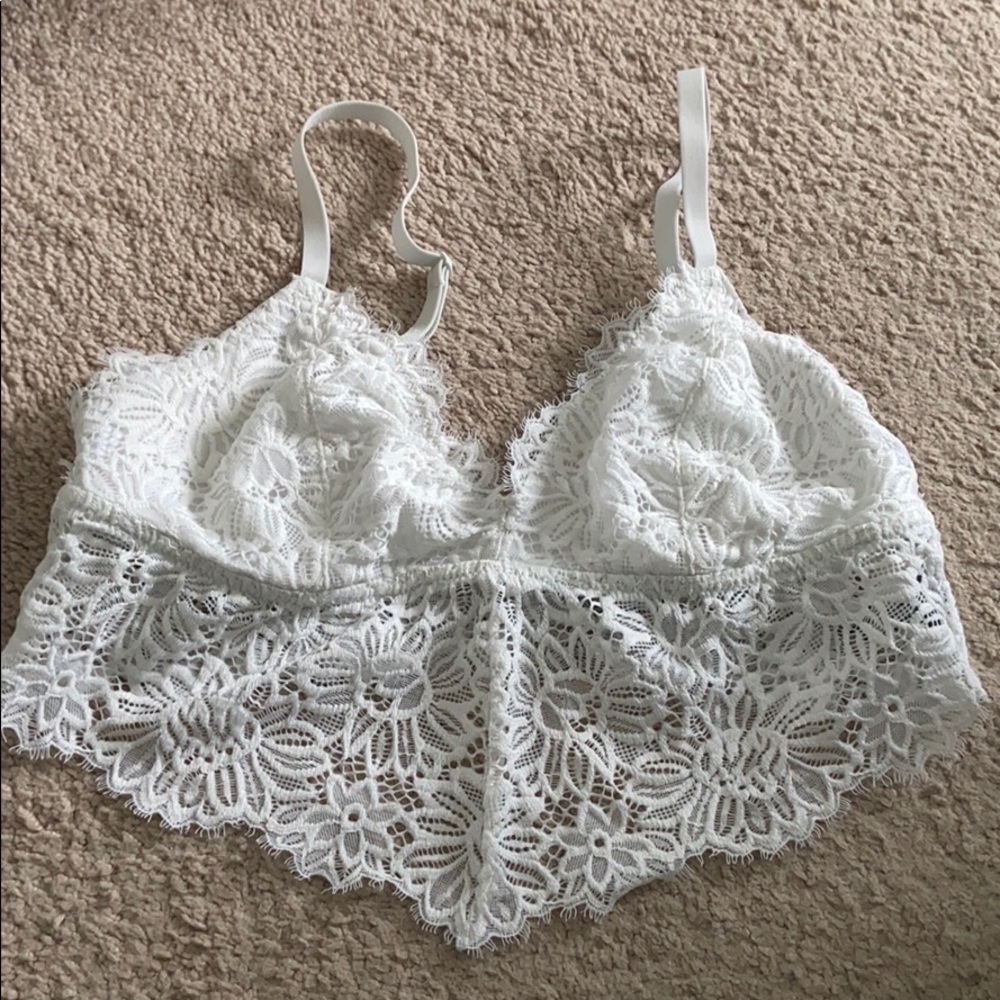 Long white lace bralette